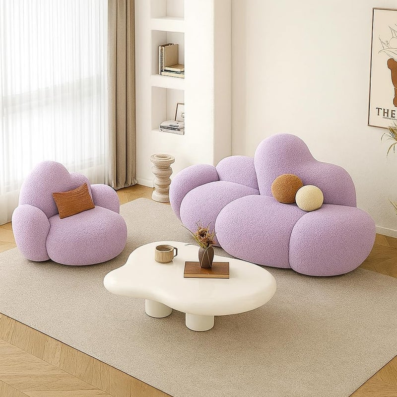 Cloud Shape Accent Sofa - Modern Plush Bubble Sofa Chair with Soft Bouclé Fabric (Lilac, 1seater+3seater)